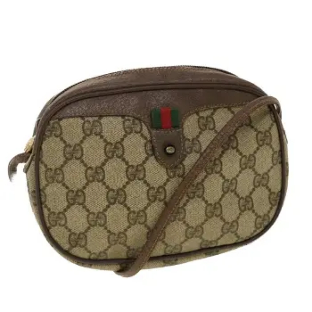 GUCCI GG Canvas Web Sherry Line Shoulder Bag Beige Red Green